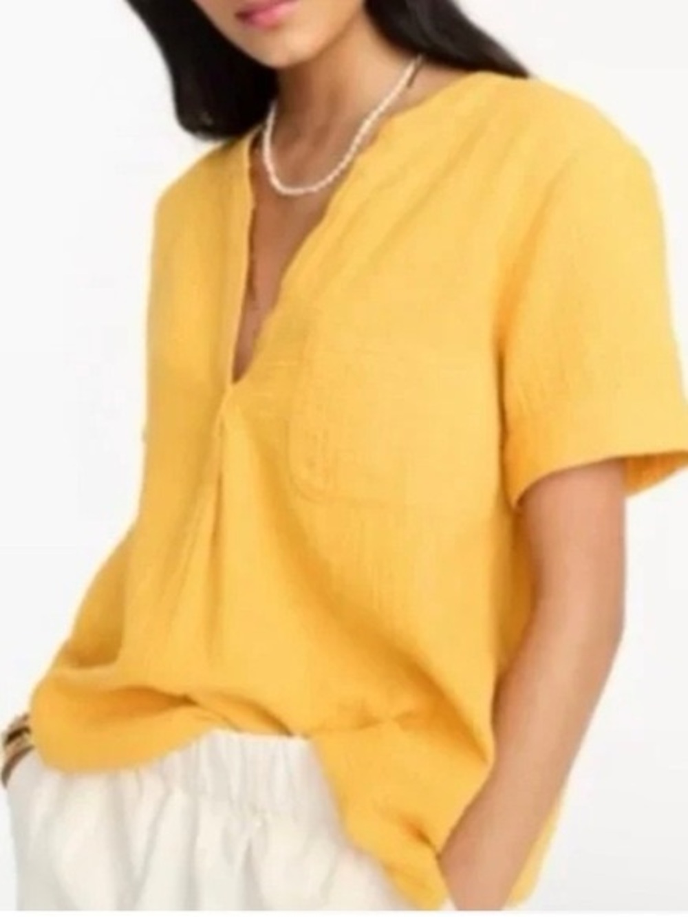J. Crew Marigold 100% Cotton Gauze Short-Sleeve V-Neck Top Size Medium